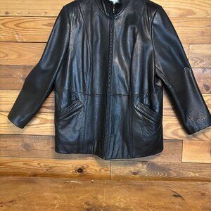 August Max Black Leather Jacket 1x
